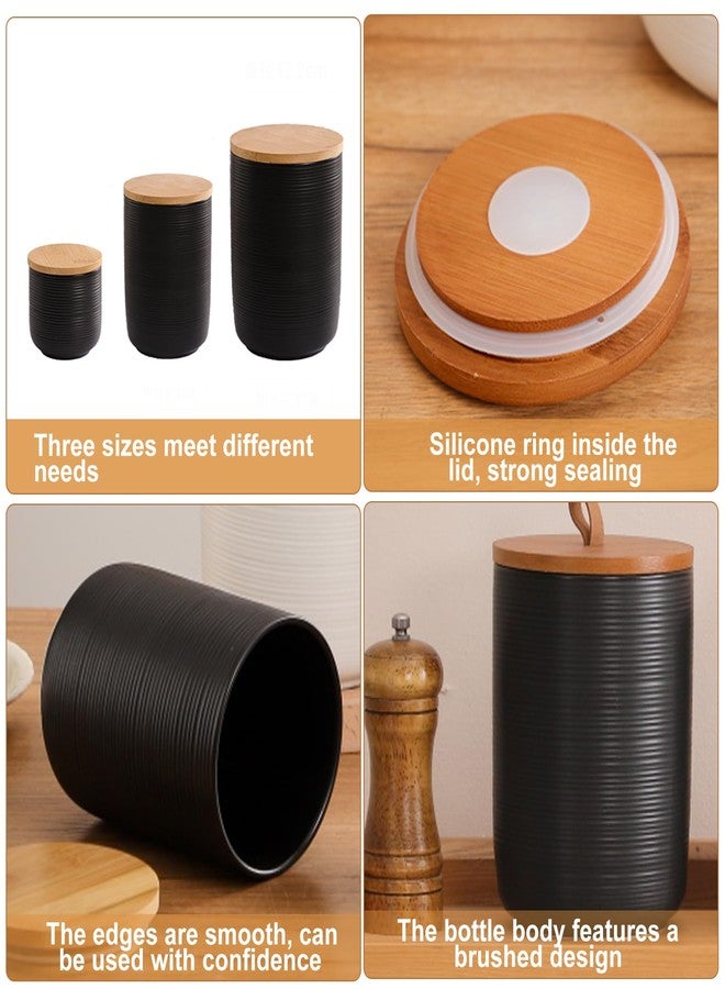 Simcat Ceramic Canister Set Kitchen Airtight Food Storage Jar with Bamboo Lids Coffee Sugar Tea Storage Containers (Little black-8.8oz) - Image 3